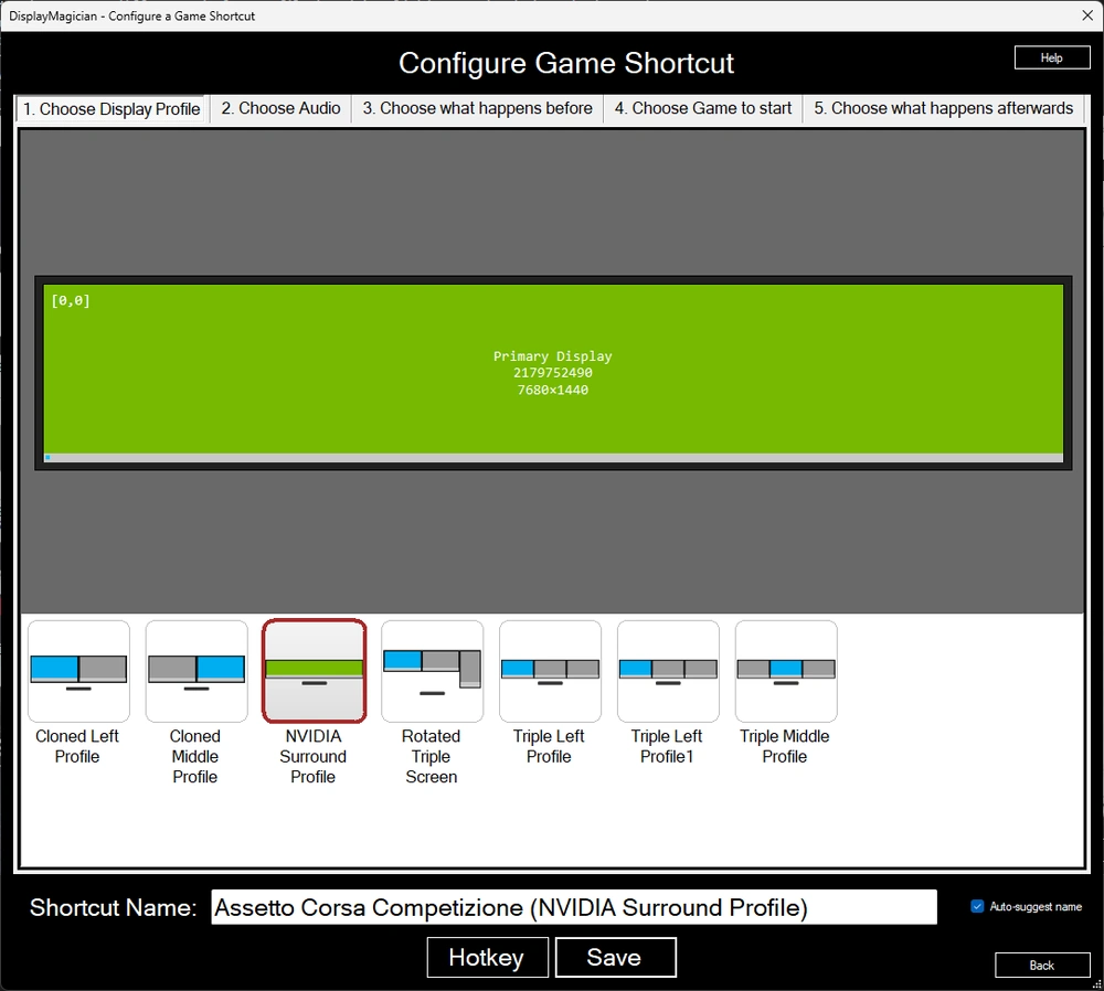 Display profile with 3 monitors merged acting as one large monitor.