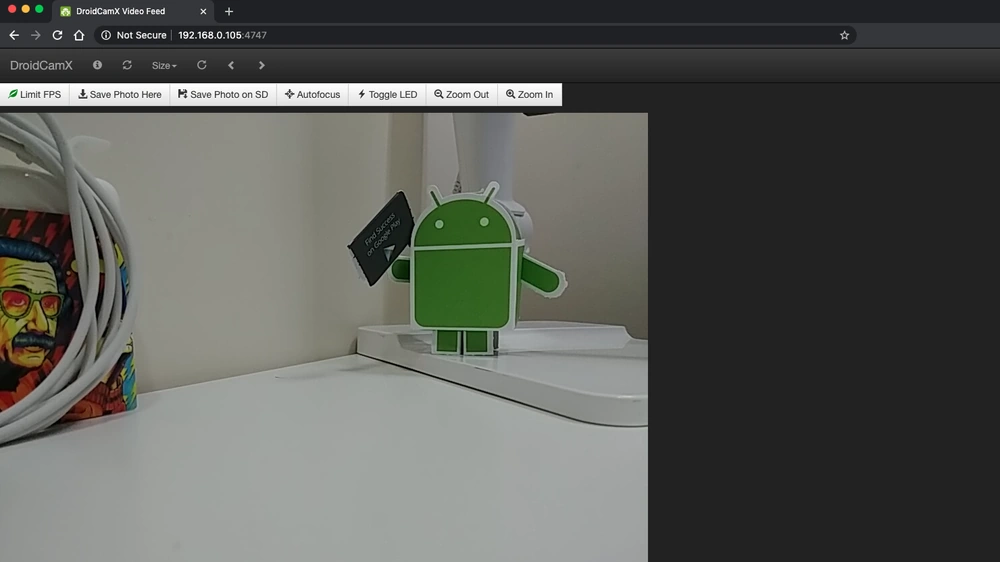 The DroidCam live video feed.
