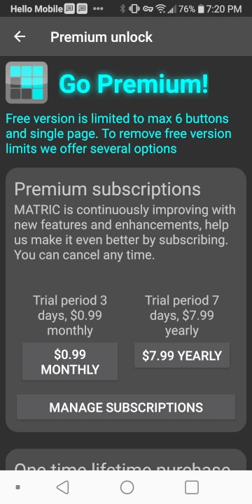 MATRIC subscription page.