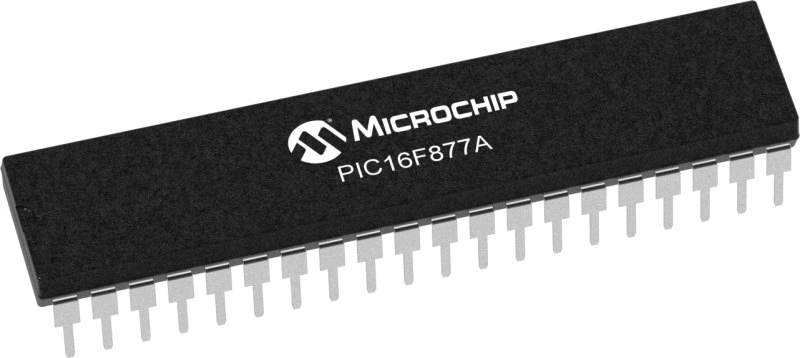 The PIC16F877A microcontroller by Microchip.