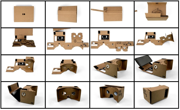 Collage of all the steps involved in building the VR goggles.