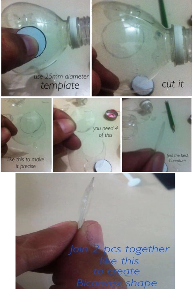 Collage of the steps required to make the VR goggles lenses. 