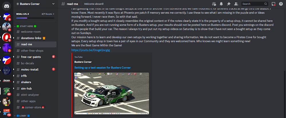 Busters Corner Discord Server "read me" page.