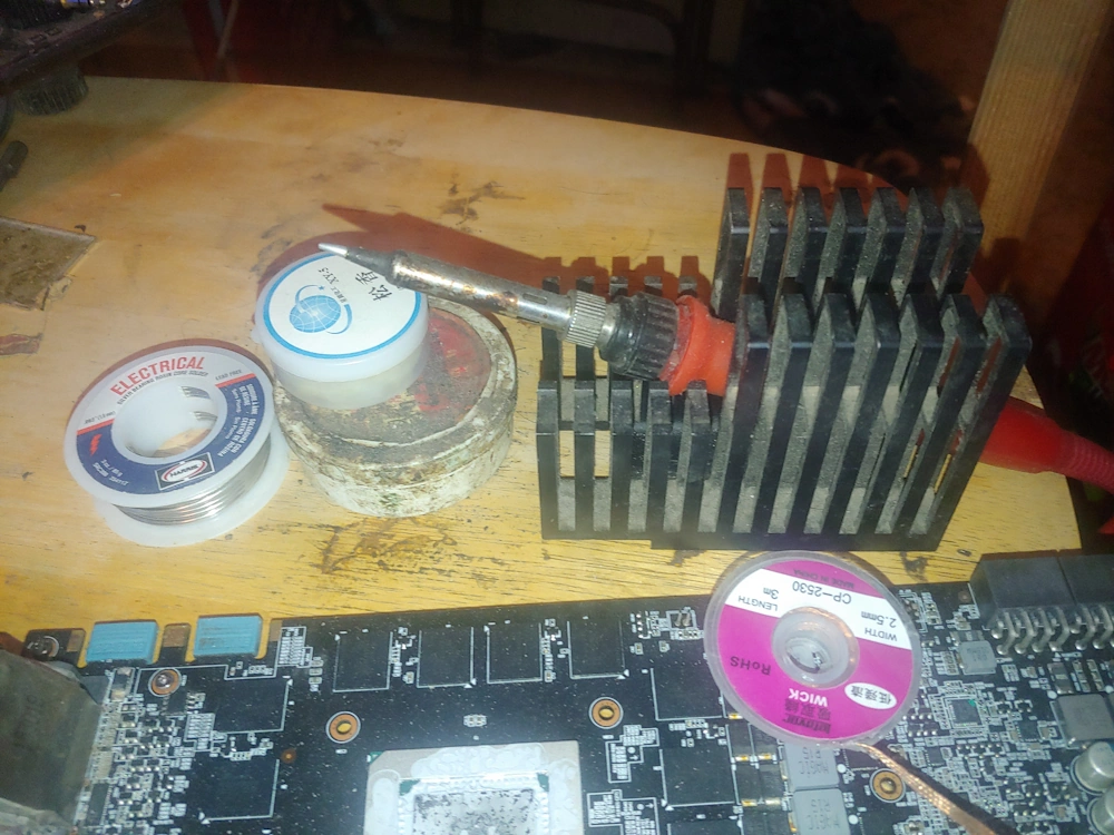 My desoldering supplies a must to fix a burned-out Graphics Card