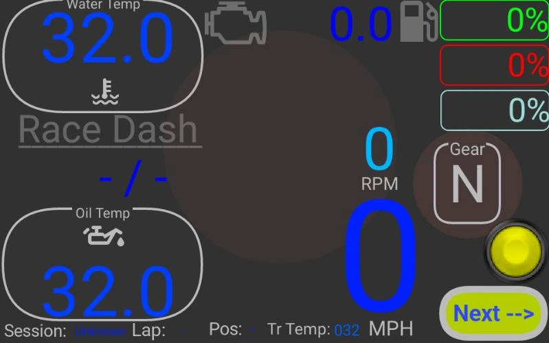 My iRacing "Race Dash" in the Sim Dashboard app