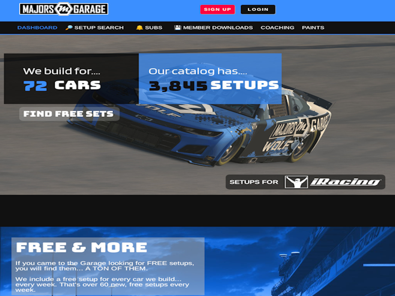 The homepage of Majors Garage.
