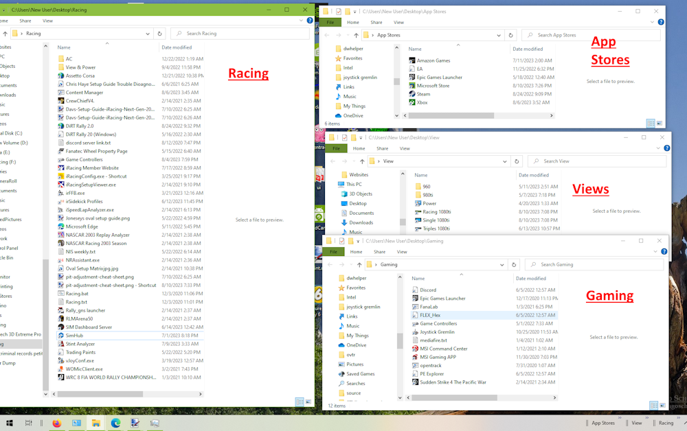 The folders I will create my toolbars from.  The red labels are for illustration purposes only.